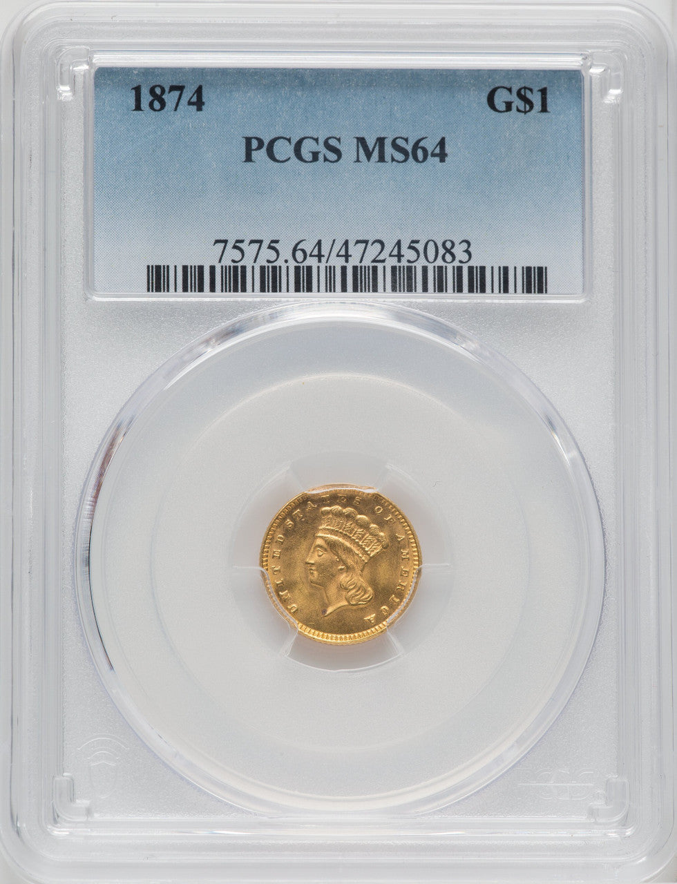 1874 G$1 Gold Dollar PCGS MS64