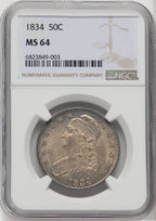 1834 50C Large Date Large Letter Bust Half Dollar NGC MS64