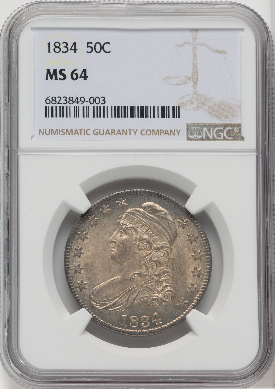 1834 50C Large Date Large Letter Bust Half Dollar NGC MS64