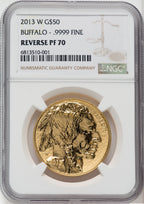 2013-W $50 One-Ounce Gold Buffalo Reverse Proof 100th Anniversary Brown Label NGC PF70