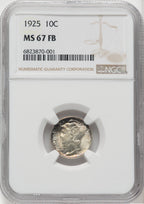 1925 10C FB Mercury Dime NGC MS67