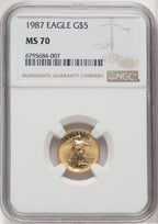 1987 $5 Tenth-Ounce Gold Eagle Brown Label NGC MS70