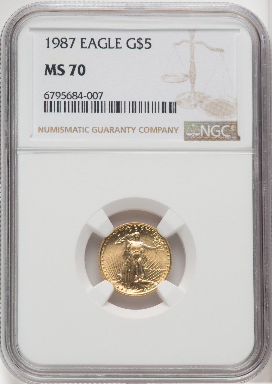 1987 $5 Tenth-Ounce Gold Eagle Brown Label NGC MS70