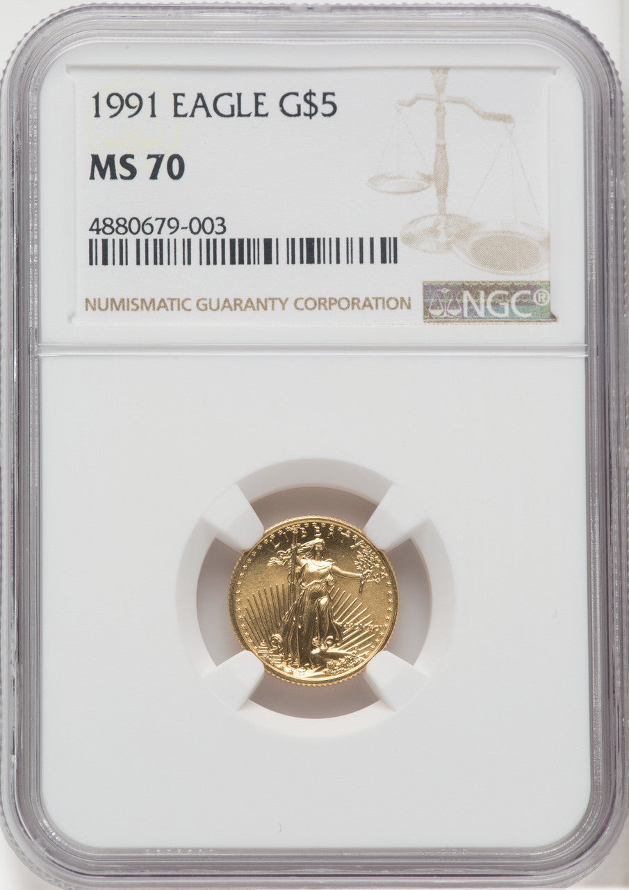 1991 $5 Tenth-Ounce Gold Eagle Brown Label NGC MS70