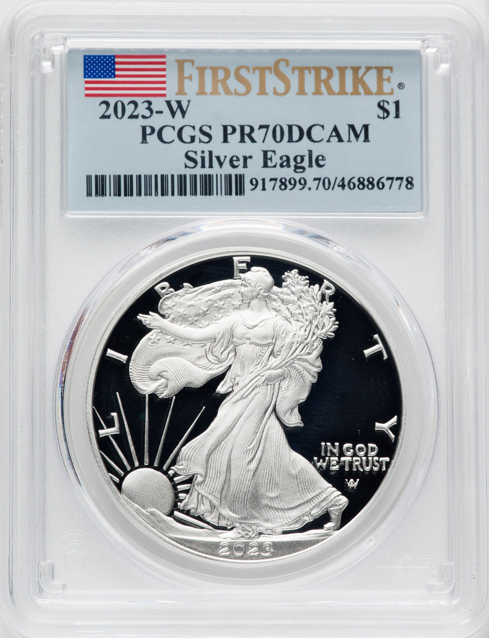 2023-W Proof Silver Eagle 1 oz FS Flag PCGS MS70