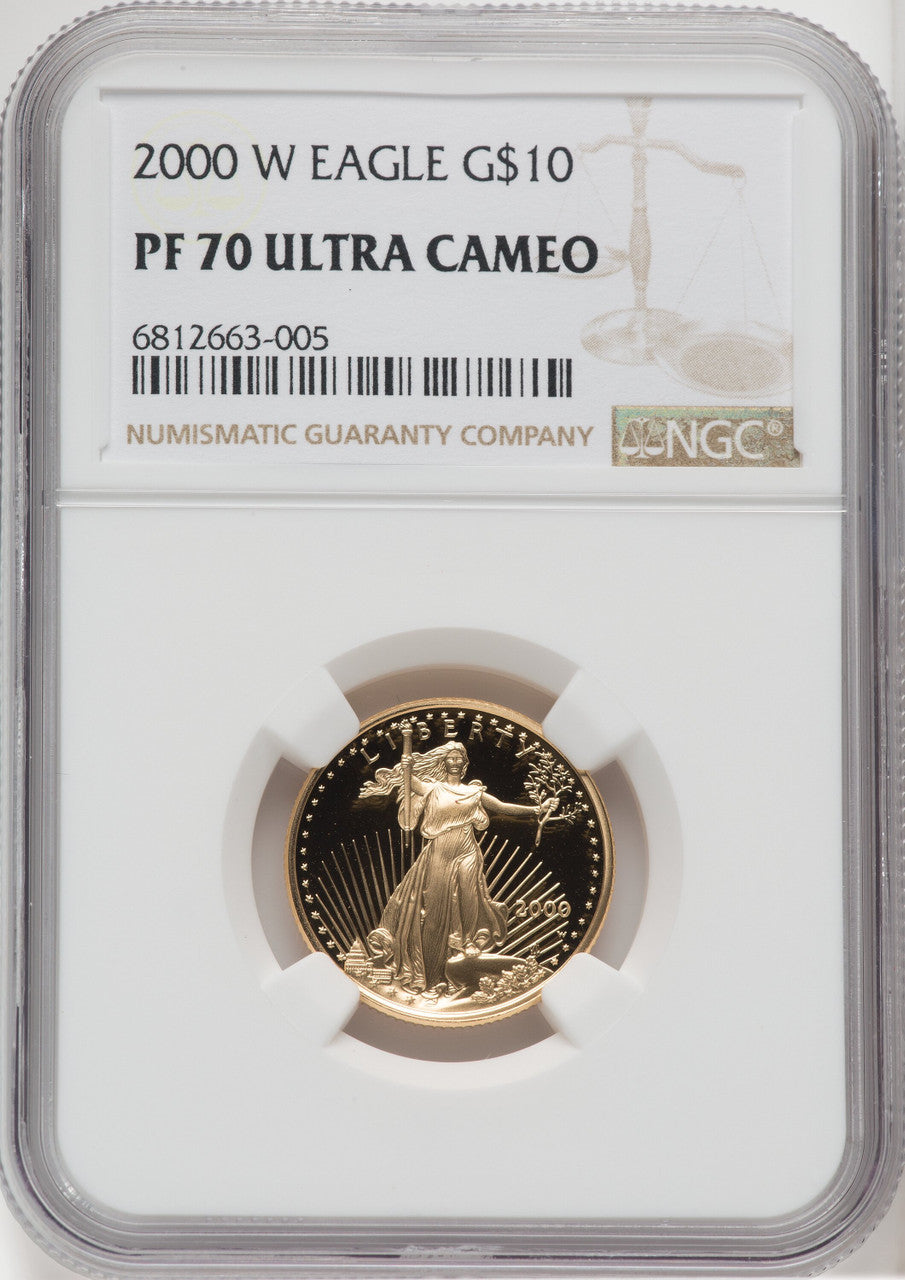 2000-W $10 Quarter-Ounce Gold Eagle Brown Label NGC PF70