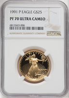 1991-P $25 Half-Ounce Gold Eagle Brown Label NGC PF70