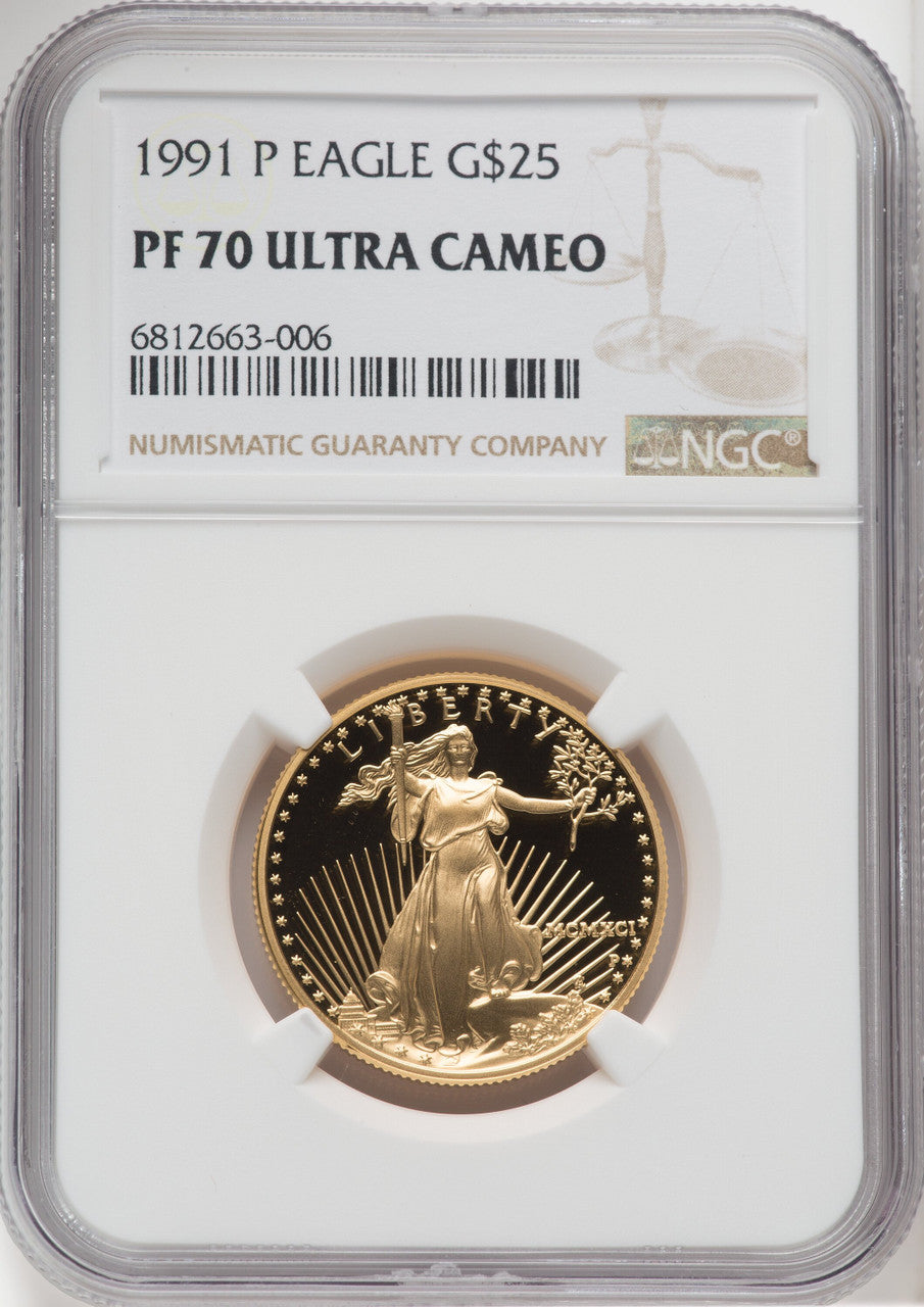 1991-P $25 Half-Ounce Gold Eagle Brown Label NGC PF70