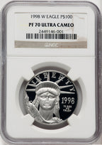 1998-W $100 One-Ounce Platinum Eagle Statue of Liberty Brown Label NGC PF70