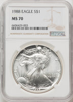 1988 S$1 Silver Eagle Brown Label NGC MS70