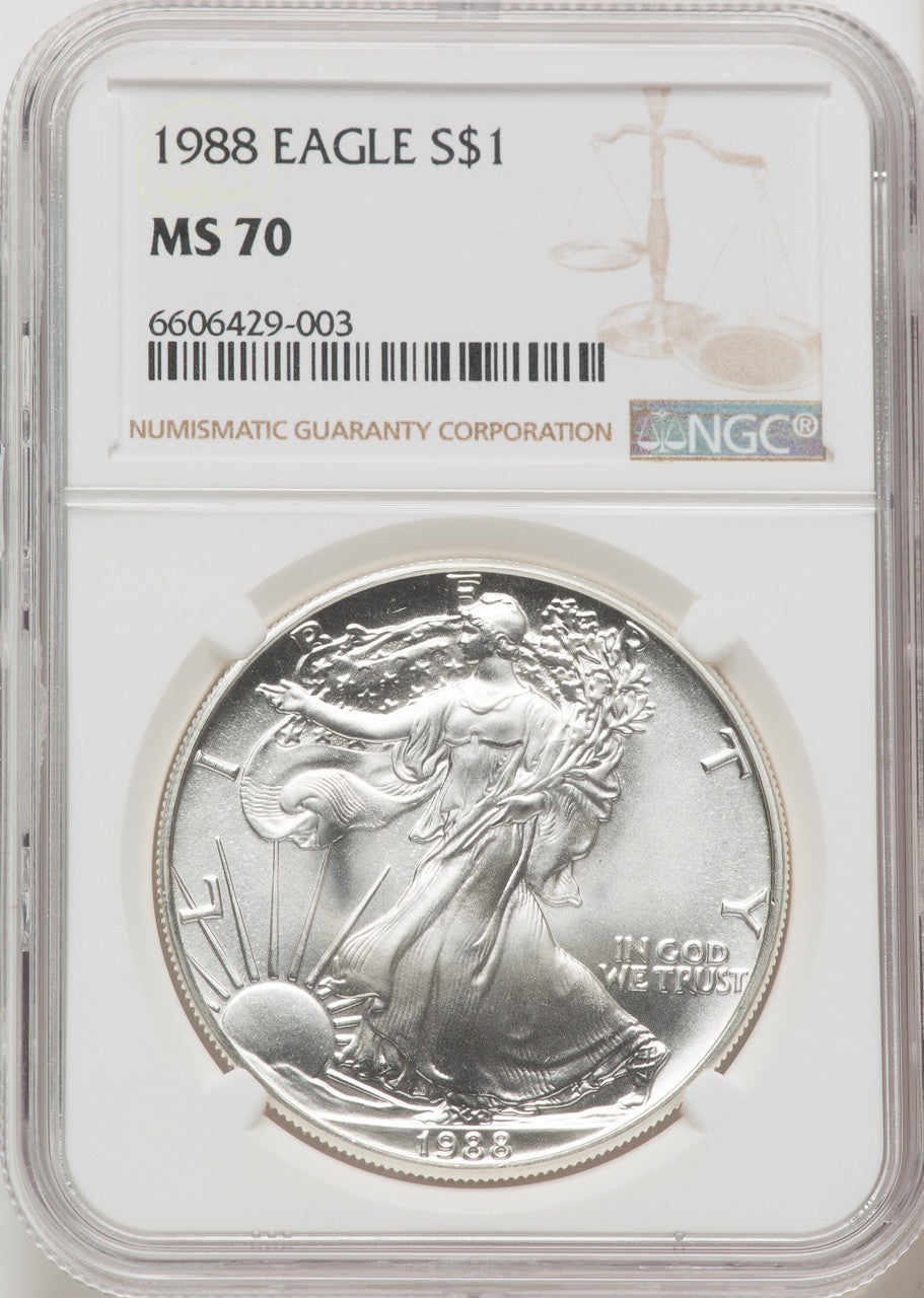 1988 S$1 Silver Eagle Brown Label NGC MS70