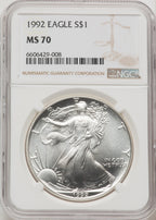 1992 S$1 Silver Eagle NGC MS70