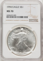 1994 S$1 Silver Eagle NGC MS70