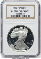 1993-P S$1 Silver Eagle NGC PF70