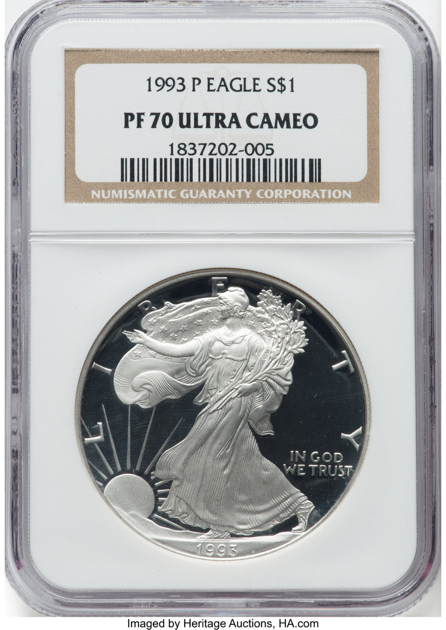 1993-P S$1 Silver Eagle NGC PF70