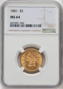 1881 $5 Liberty Half Eagle NGC MS64