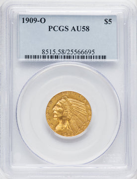 1909-O $5 Indian Half Eagle PCGS AU58