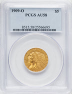 1909-O $5 Indian Half Eagle PCGS AU58