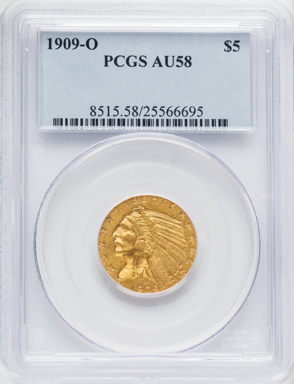 1909-O $5 Indian Half Eagle PCGS AU58