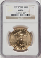 2009 $50 One-Ounce Gold Eagle First Strike Brown Label NGC MS70