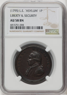WASHINGTON Washington Liberty & Security Penny BN Colonials NGC AU58