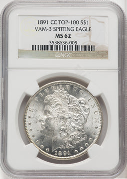 1891-CC $1 VAM-3 Spitting Eagle Morgan Dollar NGC MS62 (765434017)