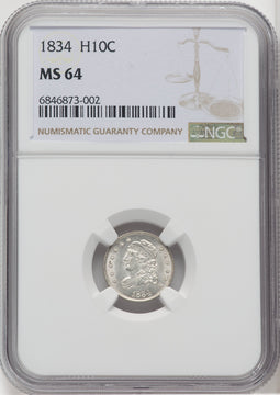 1834 H10C Bust Half Dime NGC MS64