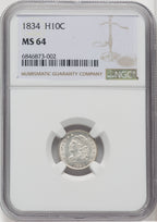 1834 H10C Bust Half Dime NGC MS64