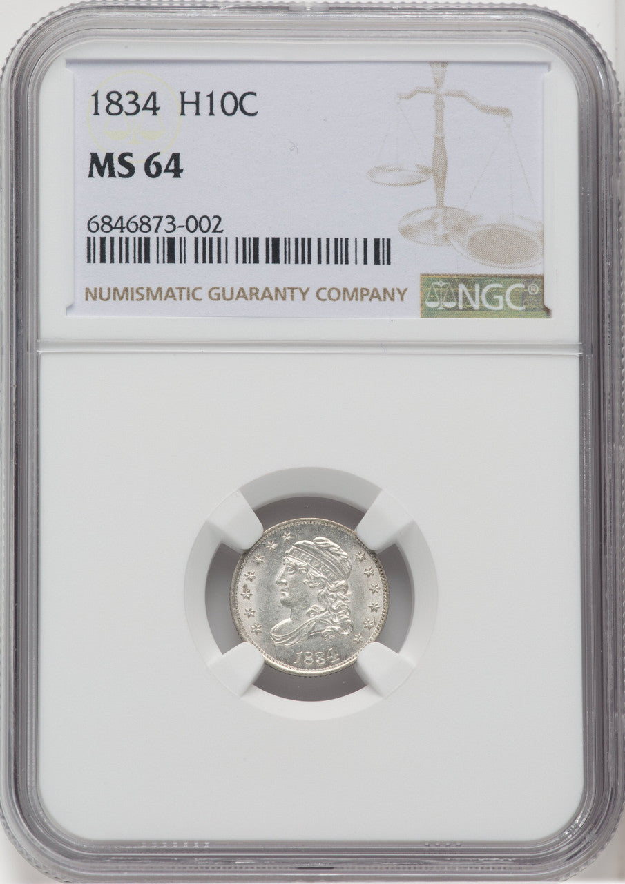 1834 H10C Bust Half Dime NGC MS64