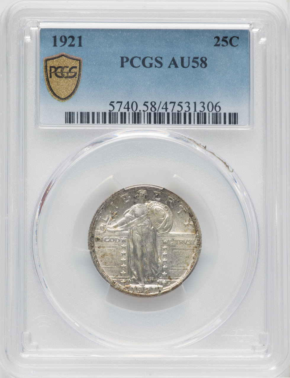 1921 25C Standing Liberty Quarter PCGS AU58