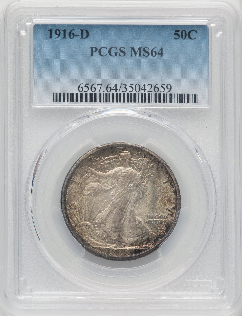 1916-D 50C Walking Liberty Half Dollar PCGS MS64