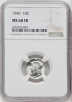 1940 10C FB Mercury Dime NGC MS68
