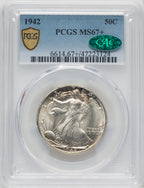 1942 50C CAC Walking Liberty Half Dollar PCGS MS67+