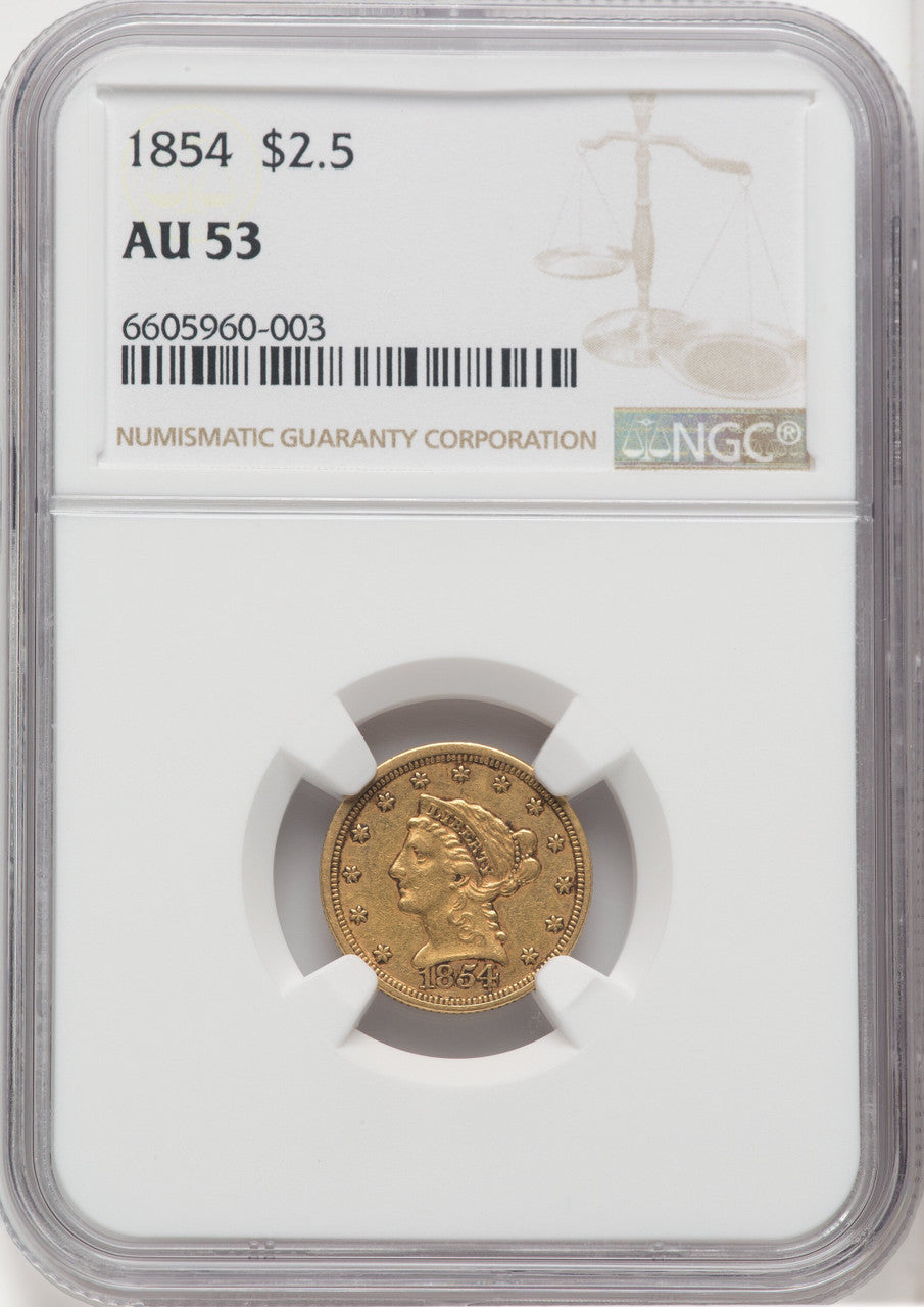 1854 $2.50 Liberty Quarter Eagle NGC AU53
