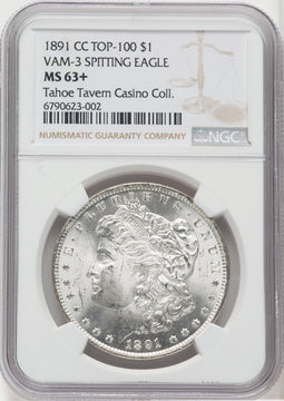 1891-CC $1 VAM-3 Spitting Eagle Morgan Dollar NGC MS63+