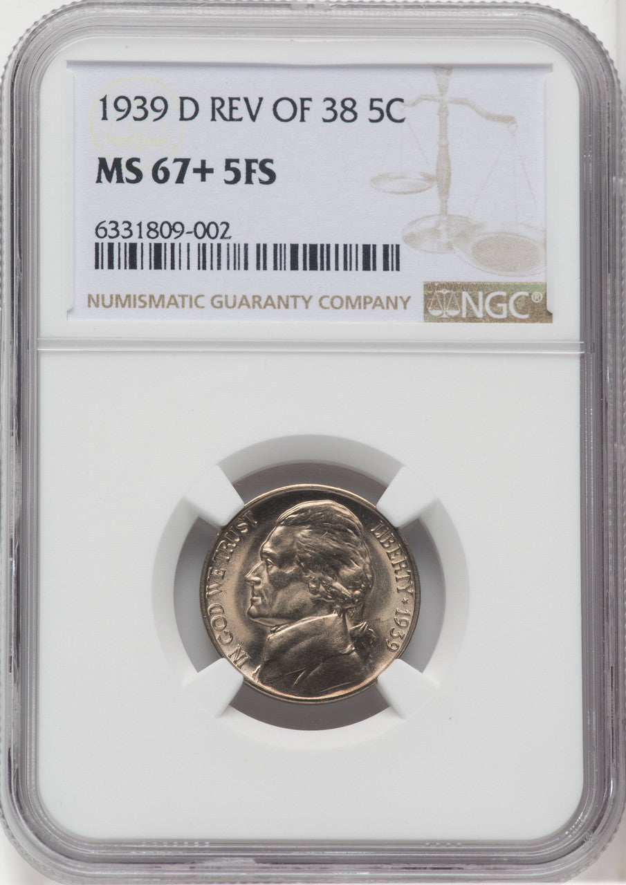 1939-D Reverse of 1938 5C FS Jefferson Nickel NGC MS67+
