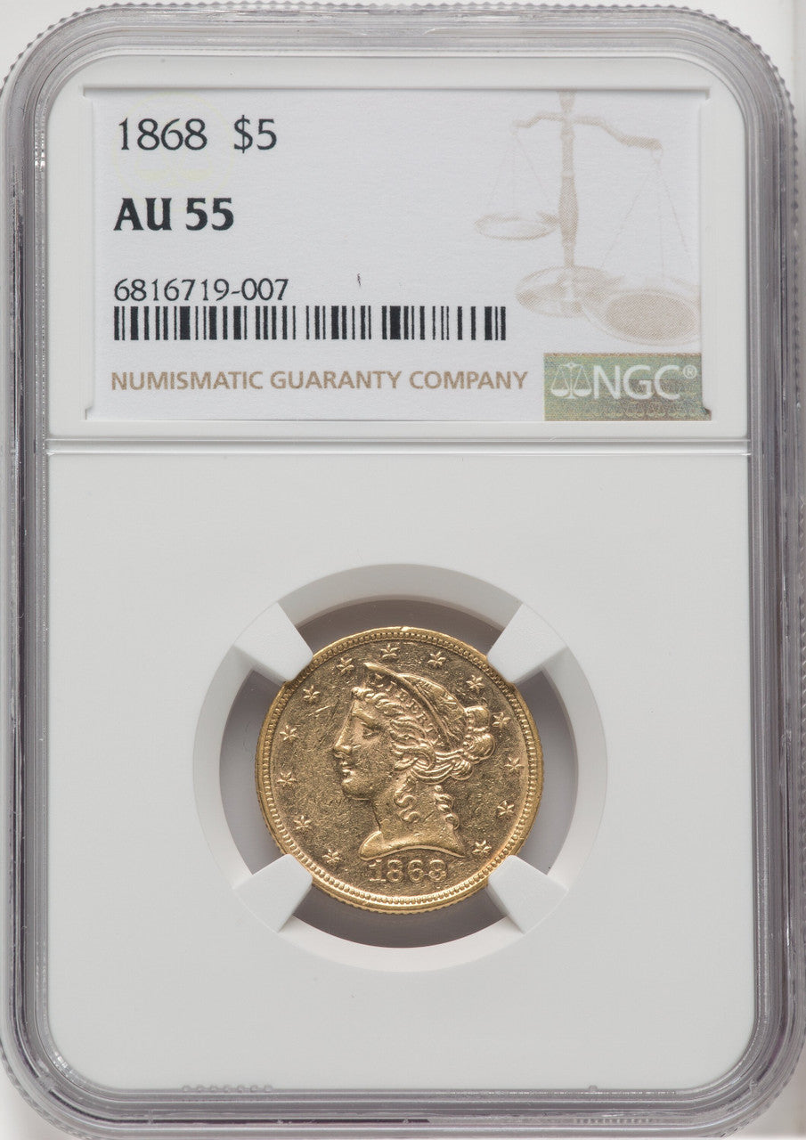1868 $5 Liberty Half Eagle NGC AU55