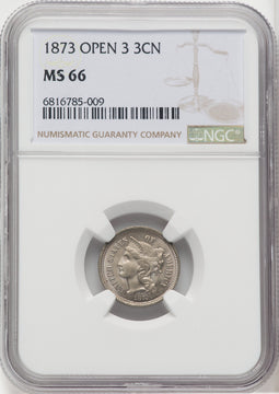 1873 3CN Open 3 Three Cent Nickel NGC MS66