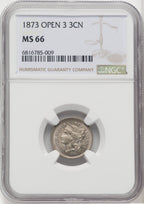 1873 3CN Open 3 Three Cent Nickel NGC MS66