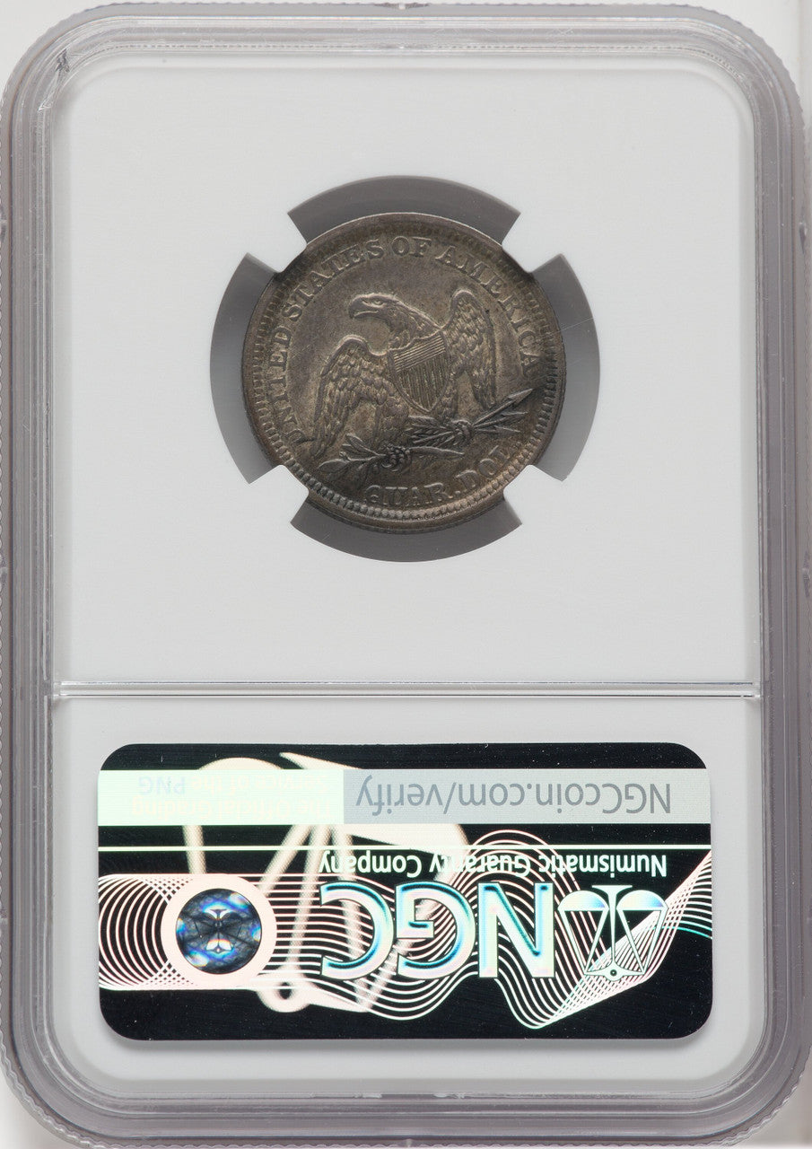 1855 25C Arrows Seated Quarter NGC AU58