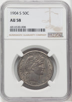 1904-S 50C Barber Half Dollar NGC AU58