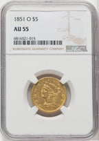 1851-O $5 Liberty Half Eagle NGC AU55