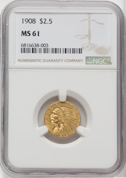 1908 $2.50 Indian Quarter Eagle NGC MS61