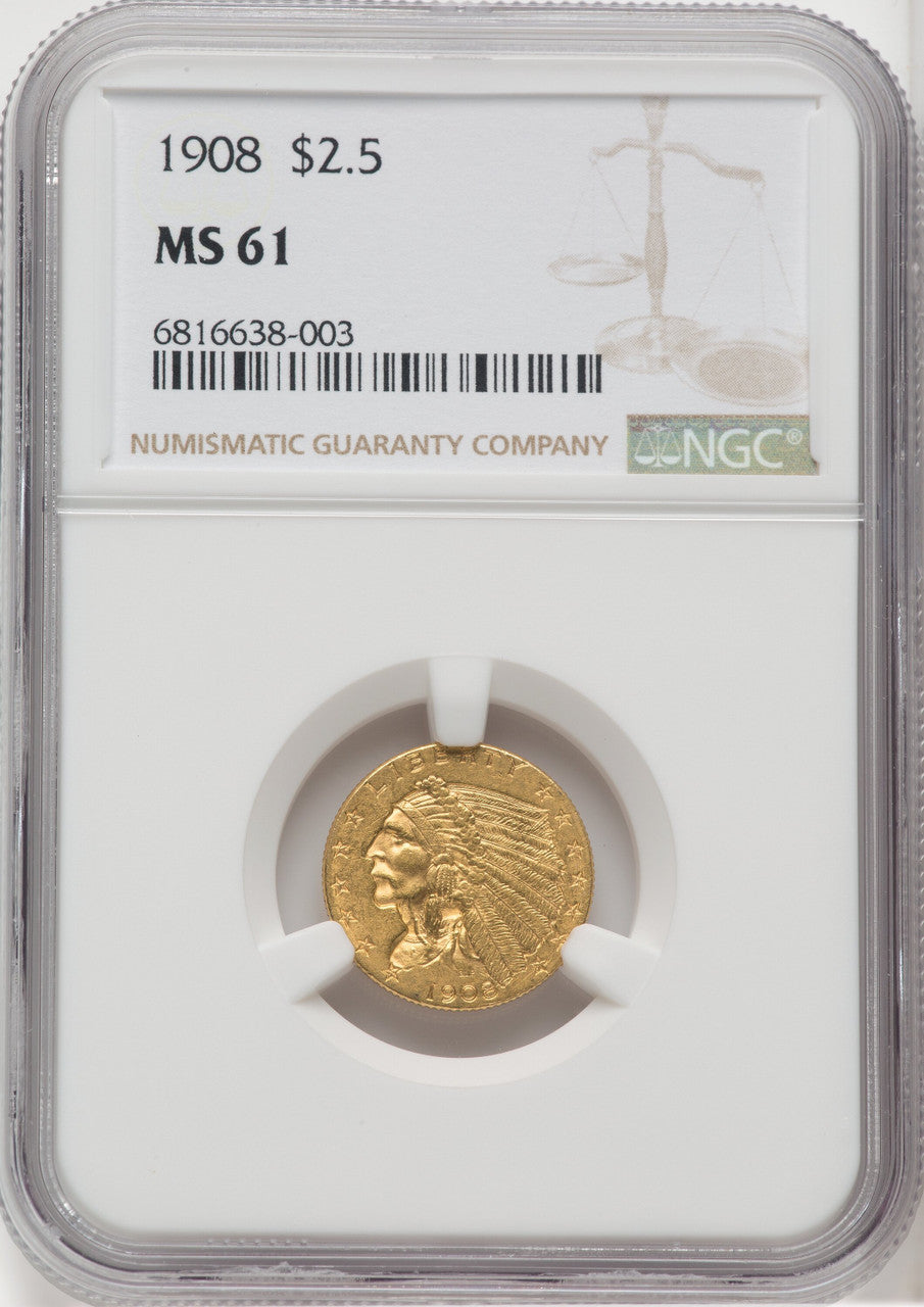1908 $2.50 Indian Quarter Eagle NGC MS61