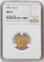 1911 $2.50 Indian Quarter Eagle NGC MS61