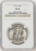1936-S 50C Walking Liberty Half Dollar NGC MS65