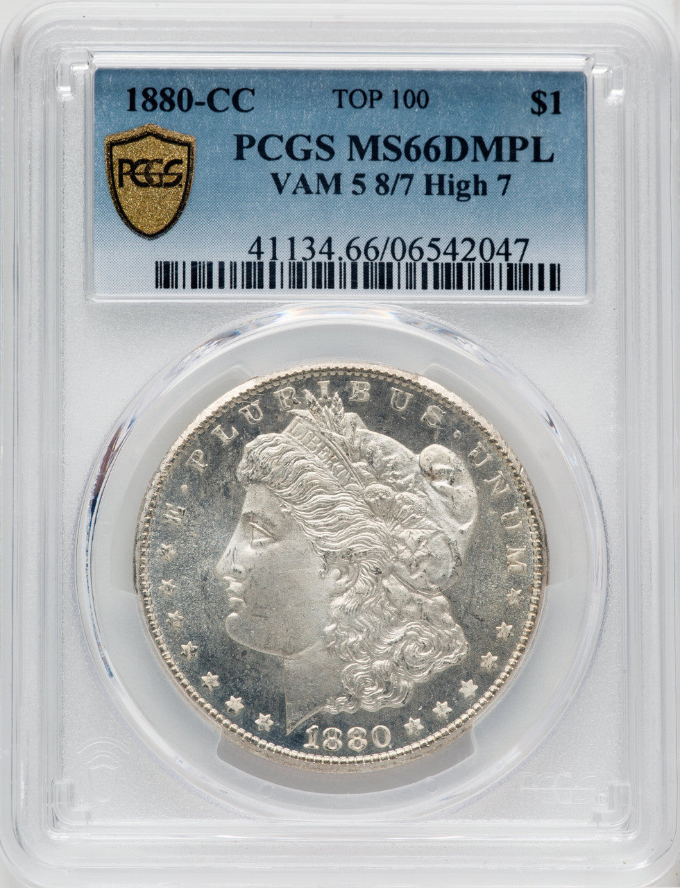 1880-CC $1 8/HIGH 7 DM Morgan Dollar PCGS MS66