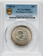 1953-D 50C Washington-Carver Commemorative Silver PCGS MS66