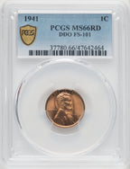 1941 1C Doubled Die Obverse FS-101 RD Lincoln Cent PCGS MS66