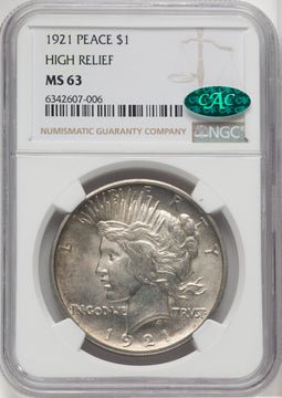 1921 $1 Peace CAC Peace Dollar NGC MS63